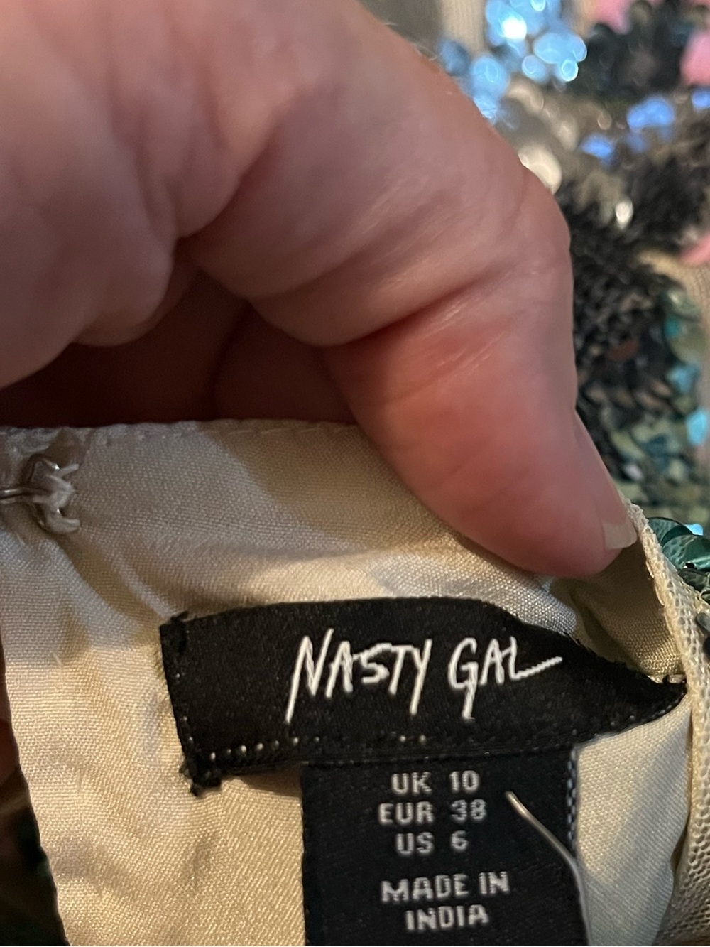 Nasty Gal Pink Green Blue Sequin Swirl Crop Top tie dye 6 - Picture 4 of 4